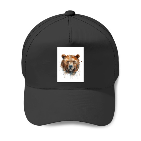 Watercolor Grizzly Bear Graphic Baseball Caps