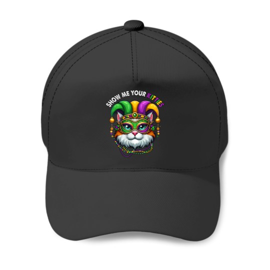 Show Me Your Kitties Mardi Gras Cat Cute Masked Jester Hat Baseball Caps
