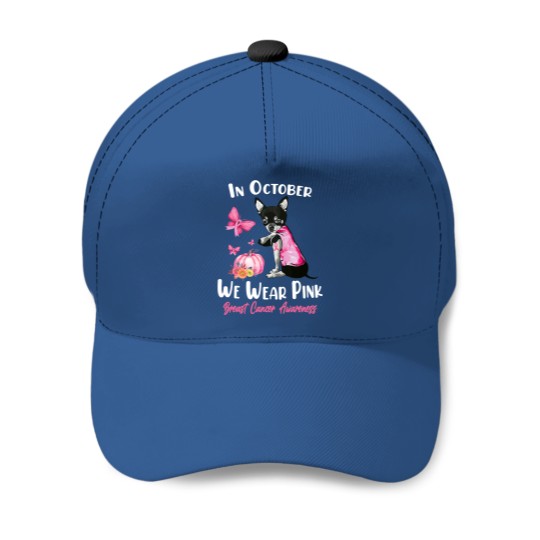 BC In October We Wear Pink Boston Terrier Breast Cancer Baseball Caps