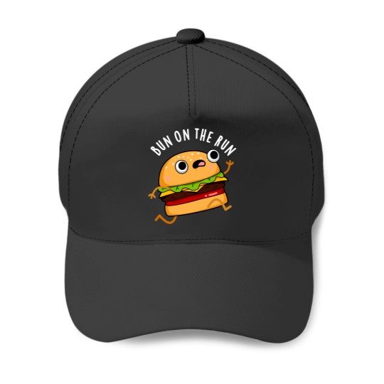 Bun On The Run Funny Burger Puns (Dark BG) Baseball Caps