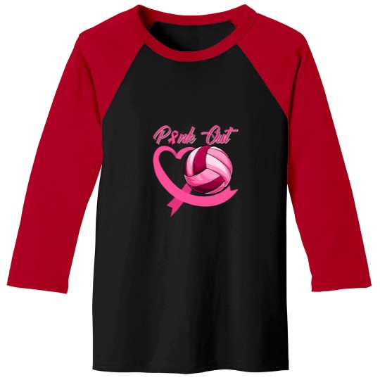 Pink Out Breast Cancer Pink Ribbon Heart 2Volleyball Ball Baseball Tees