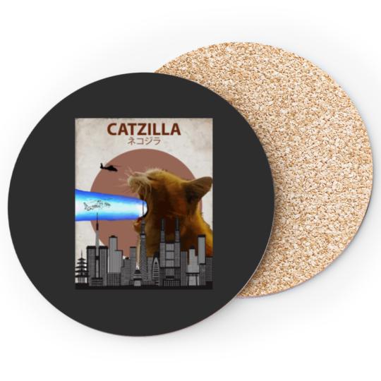 Catzilla - Giant Cat with Mouth Lasers Coasters