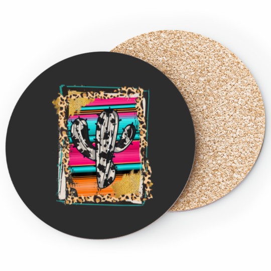 serape cactus - leopard cow pattern print cowgirl rodeo Coasters