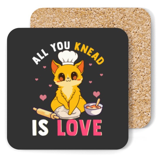 Cute All You Knead Is Love Funny Cat Kneading Pun Coasters