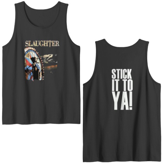 Vintage Slaughter - Stick It To Ya - 1990 Tour Concert Double Sided Tank Tops, 90s Slaughter Band Tour Double Sided Tank Tops