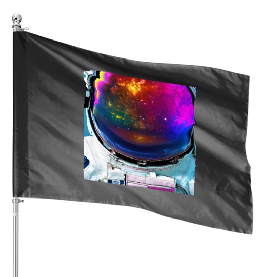 Astronaut Floating In PsychedelicSpace House Flags