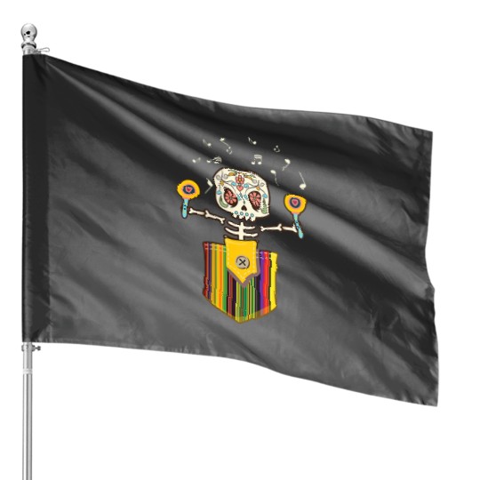 Serape Skeleton Mariachi Pocket Cinco De Mayo Mexican Party House Flags