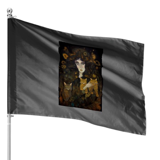 The Witch And Her Cats House Flags
