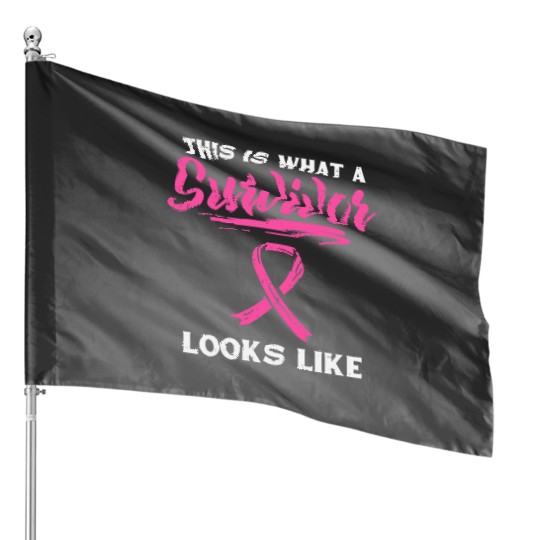 Womens What A Survivor Looks Like Breast Cancer Awareness Women House Flags