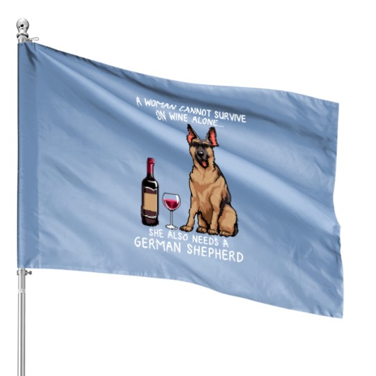 German Shepherd and wine Funny Dog Fitted V-Neck House Flags