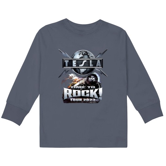 Tesla Rock Band Kids Long Sleeve T Shirts 2023 Tour Time To Rock Kids Long Sleeve T Shirts New Black Kids Long Sleeve T Shirts