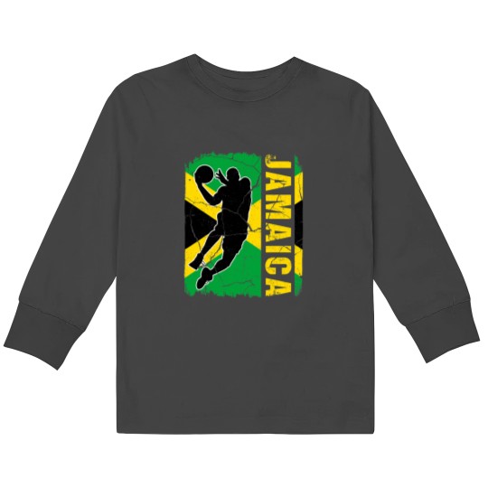 Basketball Gift Jamaican Basketball Player Jamaica Flag Basketball Fans Kids Long Sleeve T-Shirts
