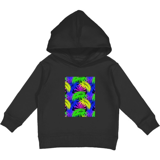 Tropicaleaves Palm Monstera in Neon Graphic Kids Pullover Hoodies