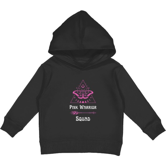 Pink Warrior Squad Breast Cancer Awareness October Moon Boho Kids Pullover Hoodies
