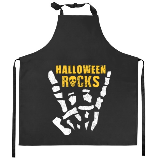 Halloween Rocks Cool Rock  Roll Skeleton Hand Gift Kitchen Aprons