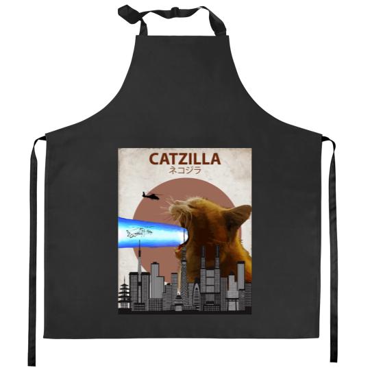 Catzilla - Giant Cat with Mouth Lasers Kitchen Aprons