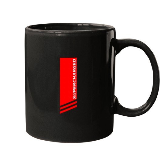 Supercharged Sports Red Stripe on Black Mugs