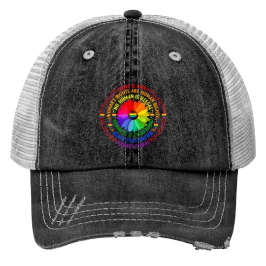 Pride Gay Rainbow Print Trucker Hats Human LGBT Month Sunflower Plus Size Print Trucker Hats