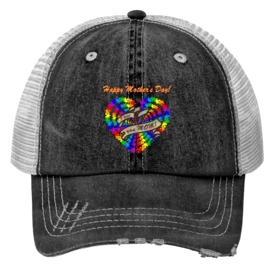 Heart Puzzle Happy Mother's Day Print Trucker Hats