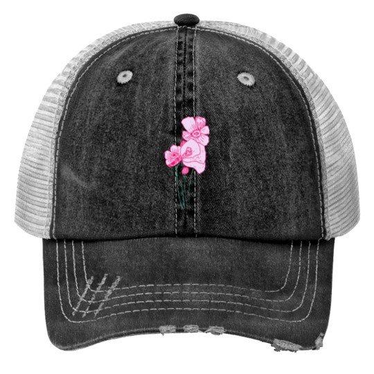 Pink Poppy and Bumblebee Print Trucker Hats