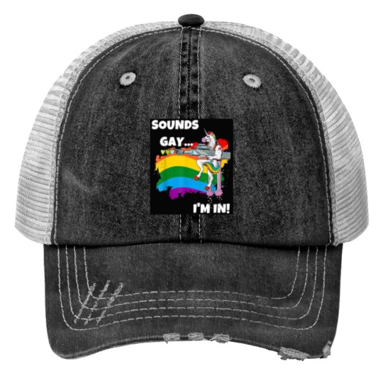 Sounds Gay I'm In Funny Pride Unicorn Rainbow Print Trucker Hats Throw Blanket