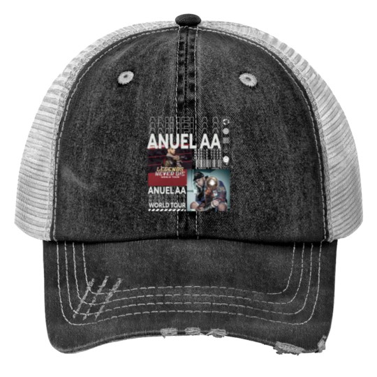 Anuel AA Rap Print Trucker Hats, Hiphop 90s Vintage Merch Legends Never Die World Tour 2023 Print Trucker Hats