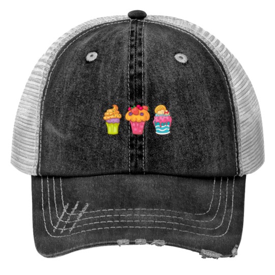 Cupcake Muffin Bakery Cake Candy Sweets Cookie Print Trucker Hats