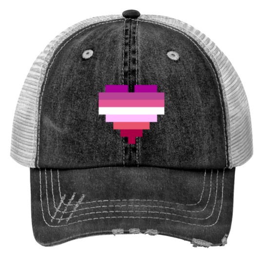 lesbian pride flag heart pixel Print Trucker Hats