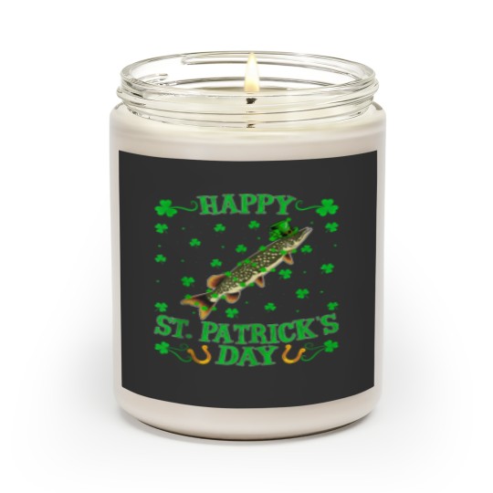 Happy St Patrick's Day Pike Fish Lover Shamrock Girls Kids Scented Candles