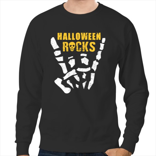 Halloween Rocks Cool Rock  Roll Skeleton Hand Gift Sweatshirts