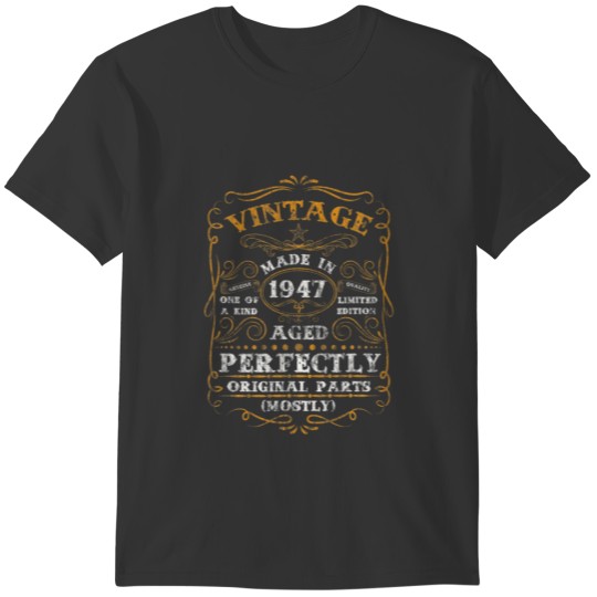 Classic 75Th Birthday Gift Men Women Vintage 1947 T Shirts