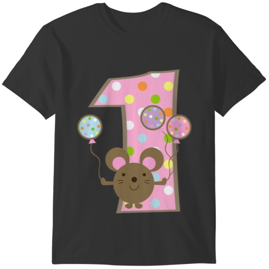 Balloon Mouse Pink 1st Birthday T Shirts