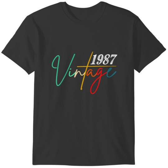 Vintage 1987 Birthday 35 Lettering Retro Graphic 3 T Shirts