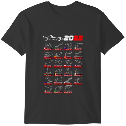 Calendar Race Cars Formula 2022 Circuits Sport T Shirts
