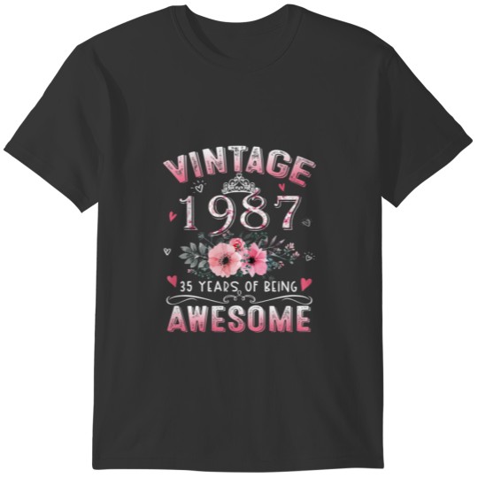 Womens Vintage 1987 Floral 35Th Birthday 35 Years T Shirts