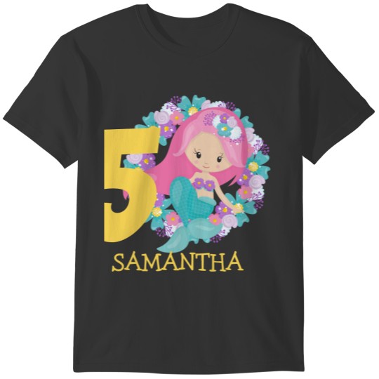 Mermaid yellow 5th birthday  T Shirts