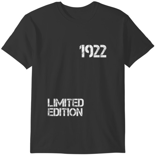 100Th Birthday Limited Edition Born In 1922 Vintag T Shirts