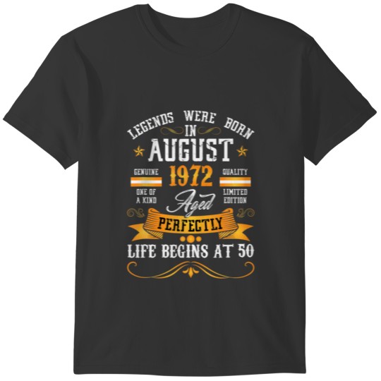 Legends Were Born In August 1972 - 50 Birthday T Shirts