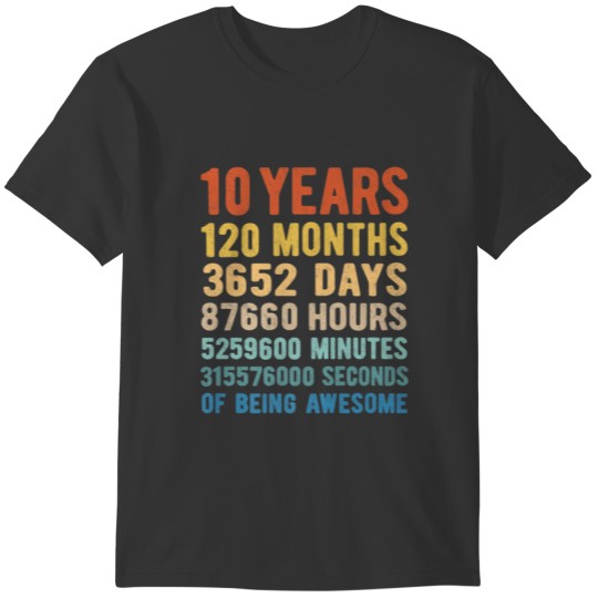 10 Years 120 Months Of Being Awesome 10Th Birthday T Shirts