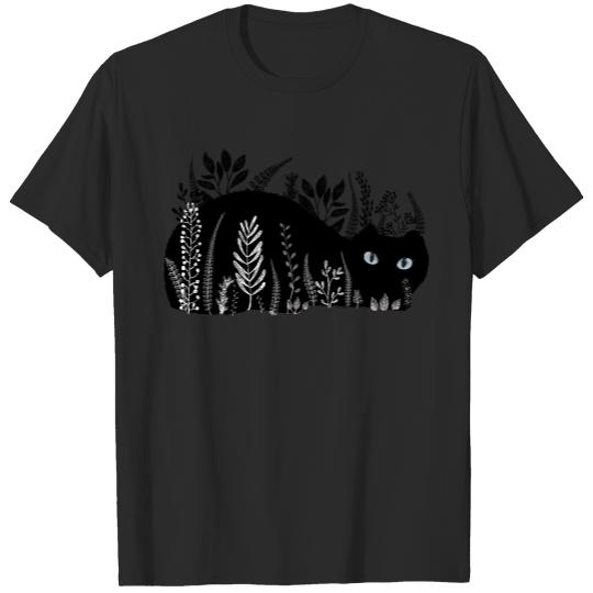 Cats T- Shirt Black And White Garden Cat T- Shirt T-Shirts