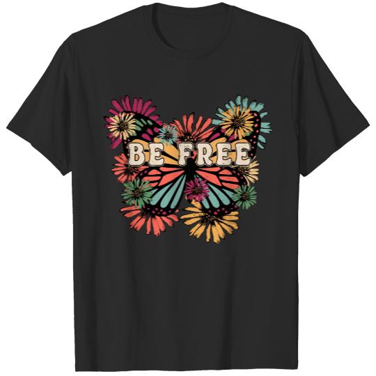Be fr€€ Be Brave T- Shirt Be fr€€ Butterfly Boho Retro Style T- Shirt T-Shirts