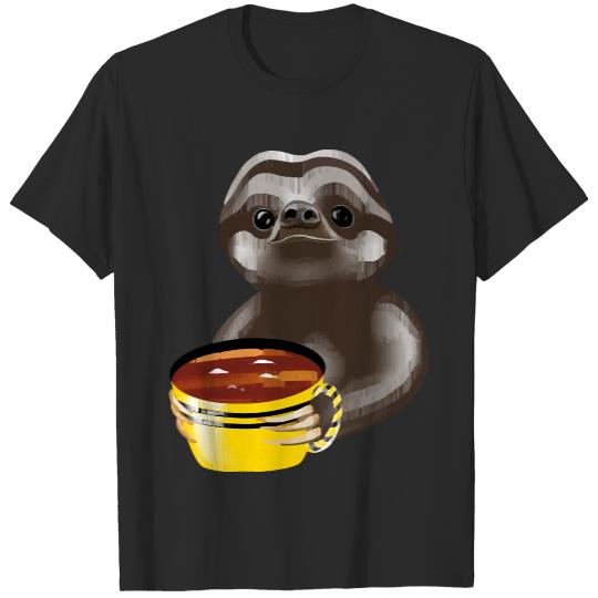 Cappuccino T- Shirt Cute sloth  drinking coffee urgently T- Shirt T-Shirts