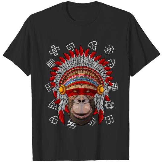 Indigenous Chimpanzee T- Shirt Indigenous Chimpanzee Native American Indian Headdress T- Shirt T-Shirts