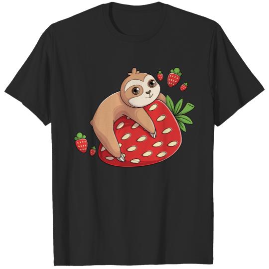 Strawberry Sloth T- Shirt Strawberry Sloth Kawaii Aesthetic Vaporwave Lazy Animal T- Shirt T-Shirts