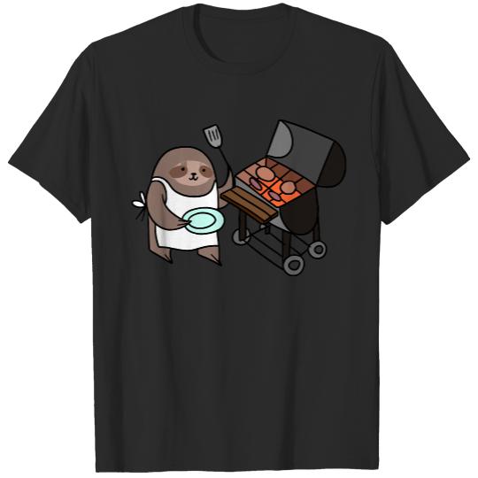 Sloth Cooking T- Shirt Sloth Cooking on the Grill T- Shirt T-Shirts
