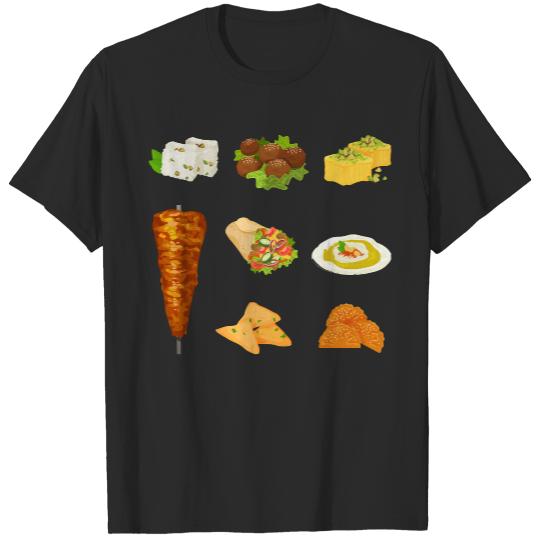 Middle Easterrn Food T- Shirt Arabic Food - Shawarma, Sambusek, Hummus, Falafel, Baklawa, Kebab, Halawa T- Shirt T-Shirts