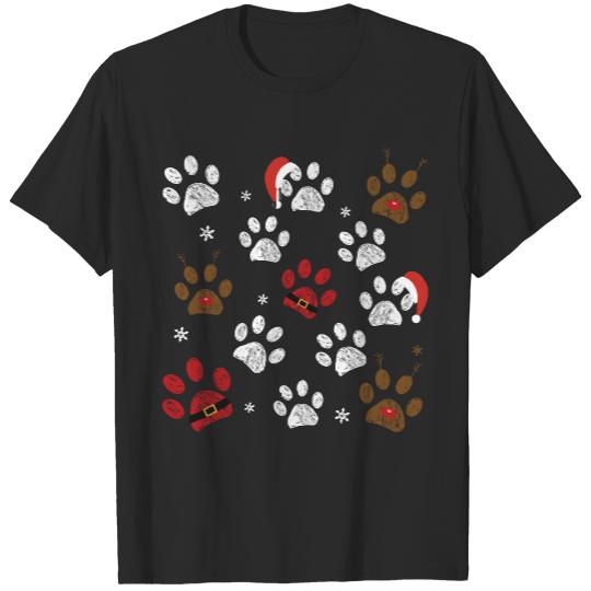 Paw Prints Santa Claus Deer Hat Paw prints with santa claus, deer and red hat (1) T-Shirts