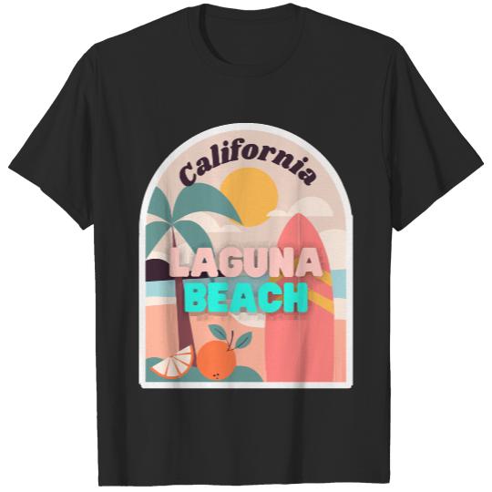 California T- Shirt Laguna Beach Pastel Colors Palm Trees Sun & Surfing T- Shirt T-Shirts