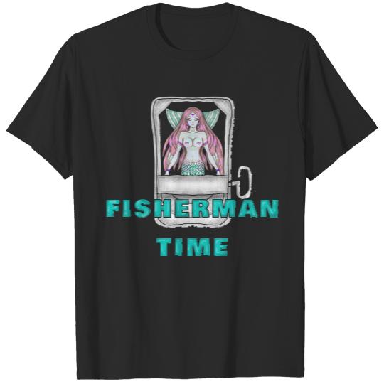 Fisherman Gift Mermaid Girl Cartoon T- Shirt Fisherman time T- Shirt T-Shirts