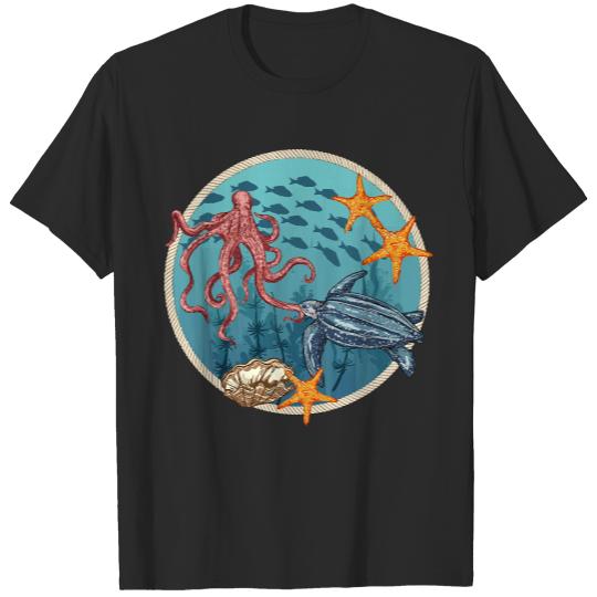 Animals T- Shirt Sea Life Stamp T- Shirt T-Shirts